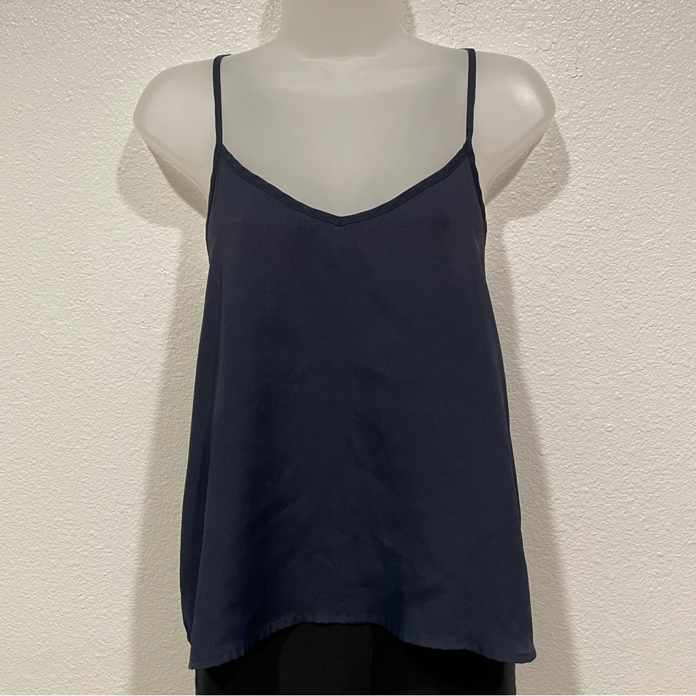 hollister navy blue satin flowy cami sleeveless tank top blouse shirt